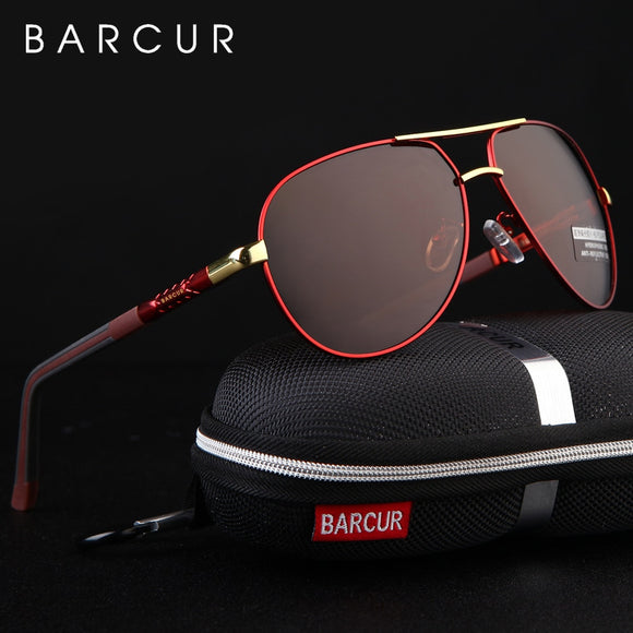BARCUR Aluminum Magnesium Men's Sunglasses Men Polarized Coating Mirror Glasses oculos Male Eyewear Accessories For Men - LKimmersive