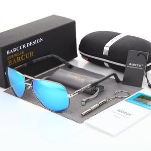 BARCUR Aluminum Magnesium Men's Sunglasses Men Polarized Coating Mirror Glasses oculos Male Eyewear Accessories For Men - LKimmersive